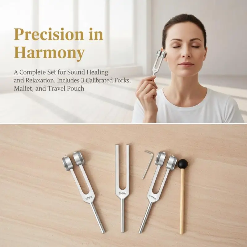 Stimmgabeln Klangtherapie-Set 128Hz 256Hz 512Hz mit Hammer und Tragetasche für Meditation und Schlafverbesserung – Detail 5