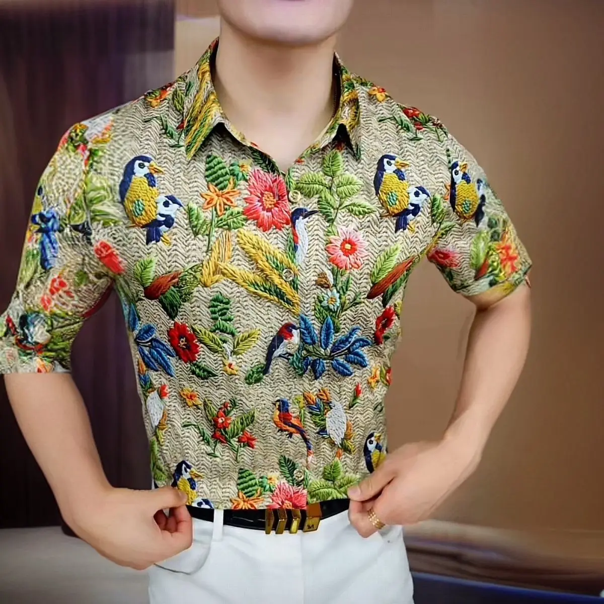 

Мужская летняя рубашка Slim Fit: модная, повседневная, тонкая, с воротником, персонализированная, деловая, дышащая, из полиэфирного волокна