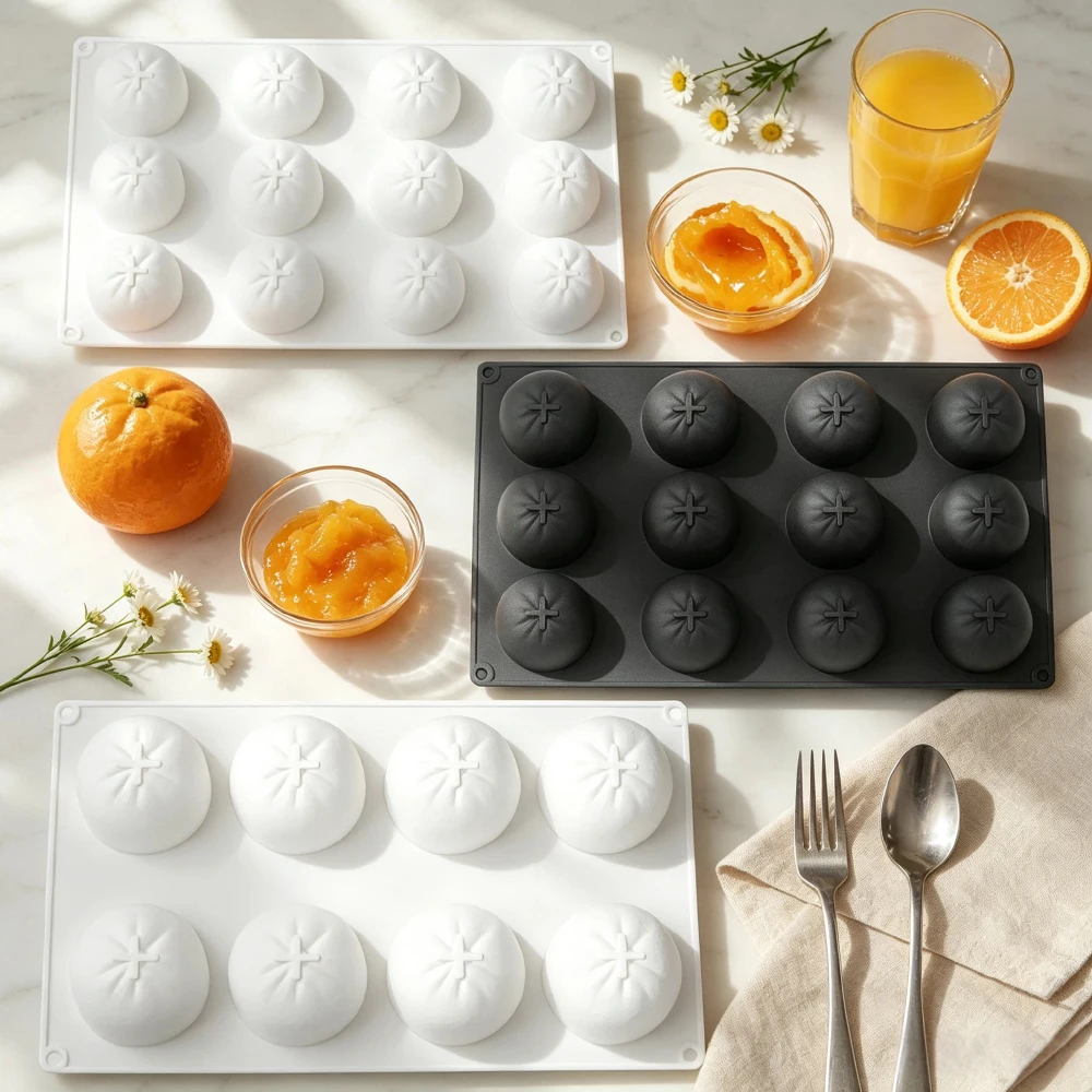 8- Or 12-Set Orange Mousse Cake Silicone Mold for Chocolate Dessert Pudding French Pastries Baking Simulated Fruit Candle Mold
