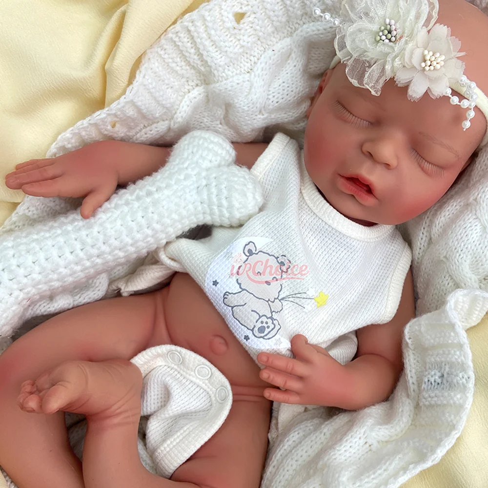 Boneca bebê reborn de silicone macio de 18 polegadas, flexível, realista, ponderada, menina dormindo, olhos fechados, recém-nascido para colecionadores, entusiastas de bonecas