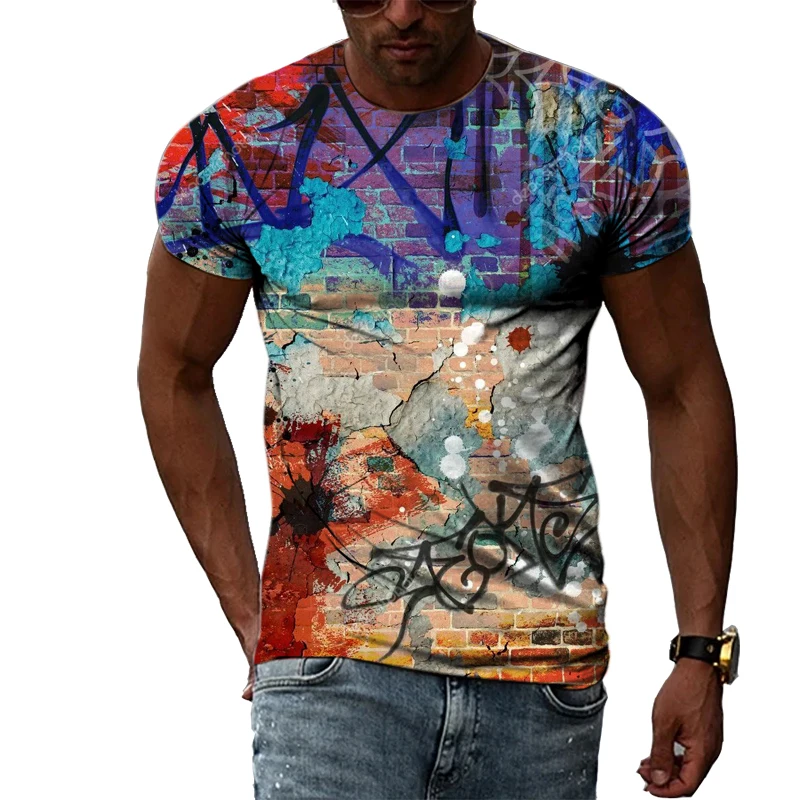 Summer Fashion Hip Hop Personality Graffiti Men T-shirt Interesting Harajuku Casual 3D Printing Short Sleeve O-neck Tees Tops