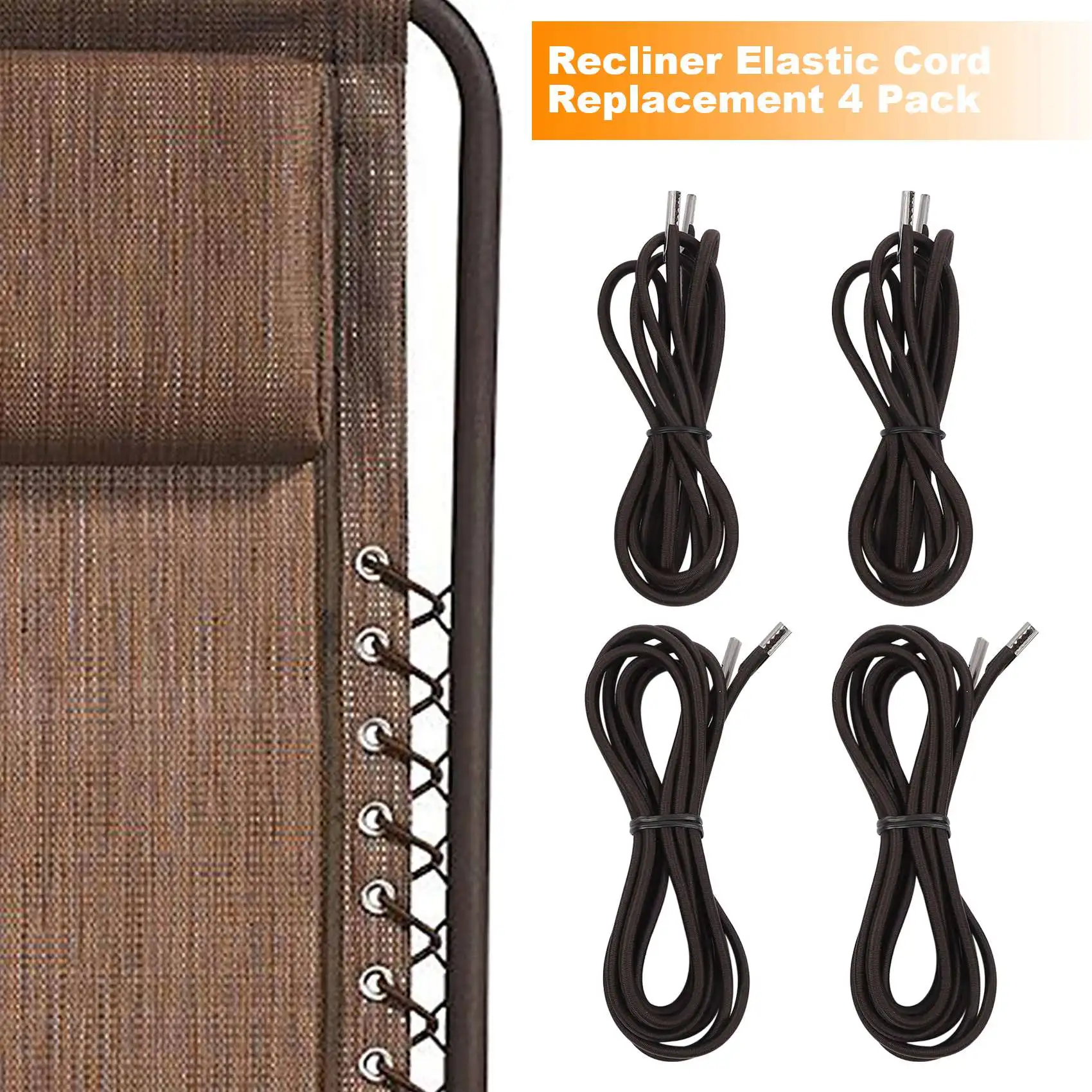 Recliner Replacement Elastic Cord Repair Tool for Chair, Lounge Chair and Bungee Chair, 4 Pack Brown