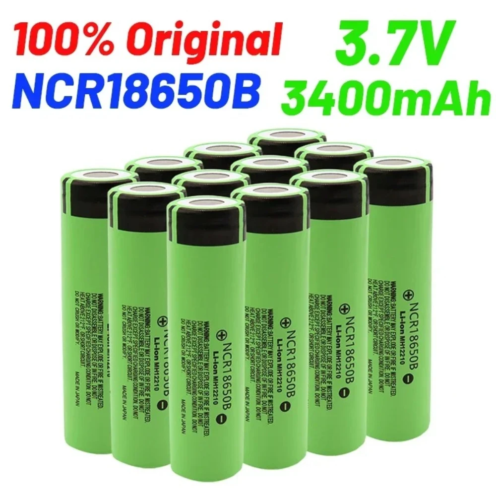NCR18650B 3,7 V 3400 mAh 18650 100% neu und original, wiederaufladbare Batterie mit spitzer Spitze für Taschenlampen, tragbare Ventilatoren und Rasierer.