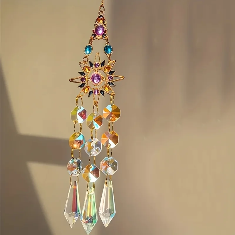 1pc Suncatcher With Crystals, Colorful Crystal sun moon Suncatcher Window Hanging For Garden Yard Patio Outdoor Decor