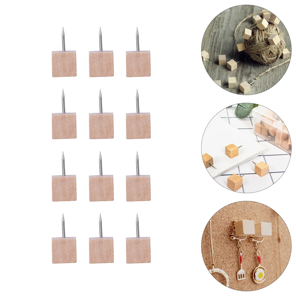 

50 Pcs Square Pin Multiple Use Pushpin Photo Picture Office Map Thumb Tacks Wooden