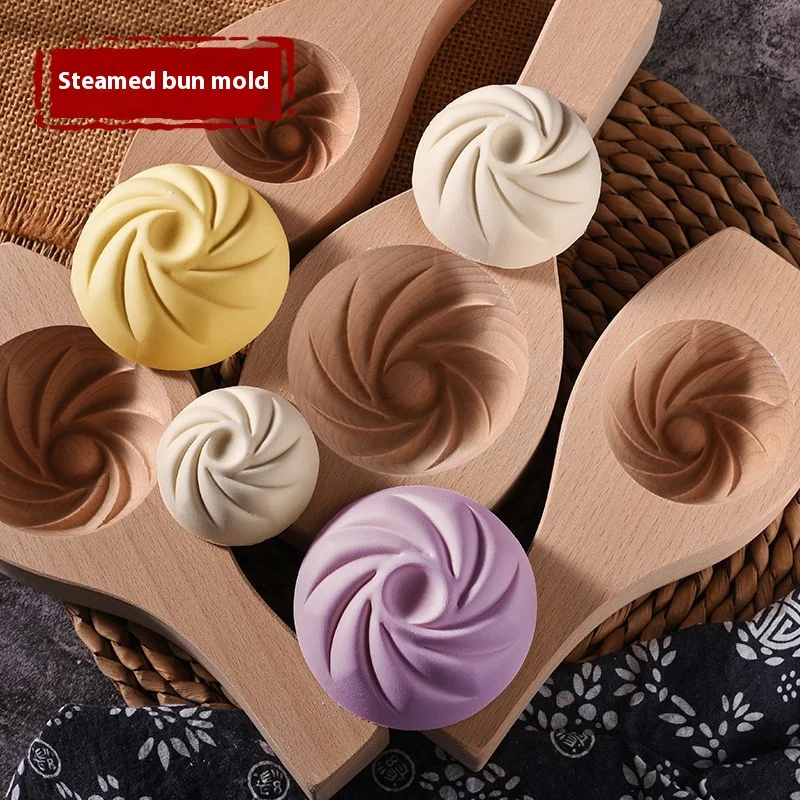New Solid Wood Hand Made Stuffed Bun Pattern Mantou Mold Is Suitable for Novices to Make Hand Made Steamed Bun Pasta