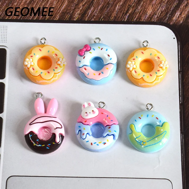 

10pcs Cartoon Rabbit Donut Resin Charms Flatback Animal Shape Doughnut Pendant For Necklace Earring Diy Jewelry Make