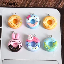 10pcs Cartoon Rabbit Donut Resin Charms Flatback Animal Shape Doughnut Pendant For Necklace Earring Diy Jewelry Make