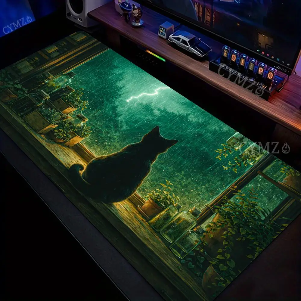 

Retro windowsill plants and cat design Mouse Pad Desk Mat Gaming mats Non-Slip mouse carpet desk accessories Computer office mat