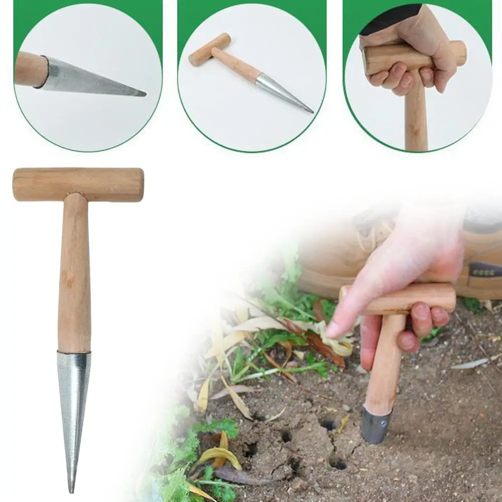 

T-Shape Hand Seed Planter Tool With Wooden Handle Seed Dispenser For Bulbs With Seed Spreaders Planter Seeder Tool O7D1
