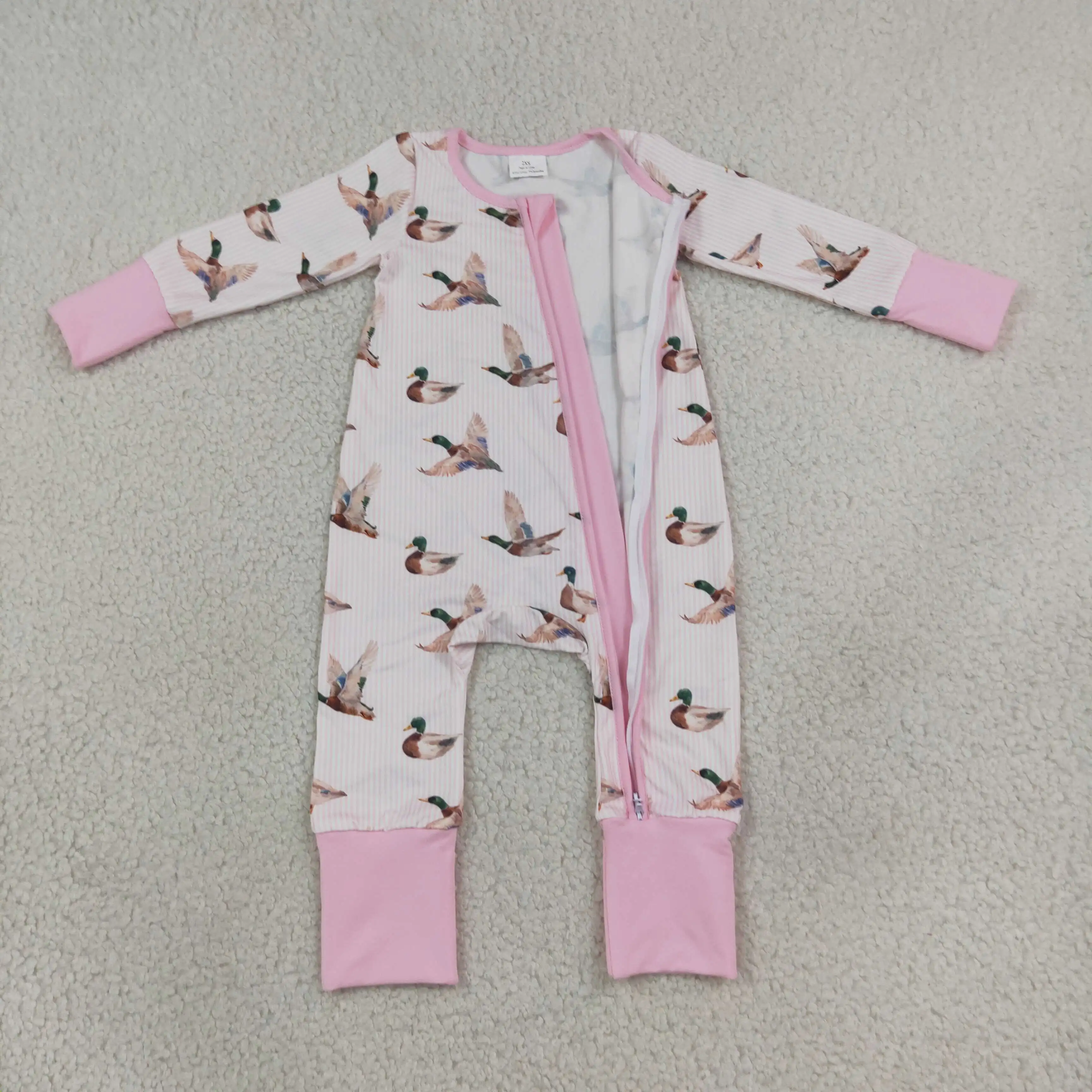 Wholesale Children Girls Ducks Long Sleeves Zipper Footie Romper Baby Girl Pants Kids Toddler Newborn Bodysuit