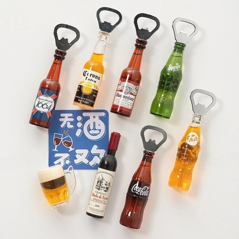 MOQ 150PCS Creative Simulation Magnetic Beer Bottle Opener, Fridge Magnet Ornament for Household Decor