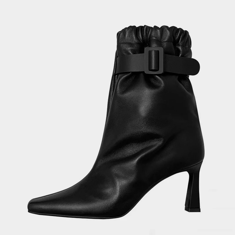 JOZHAMTA Size 34-43 Women Ankle Boots Luxury Brand Real Leather High Heels Shoes Woman Winter 2023 Sexy Buckle Elastic Booties