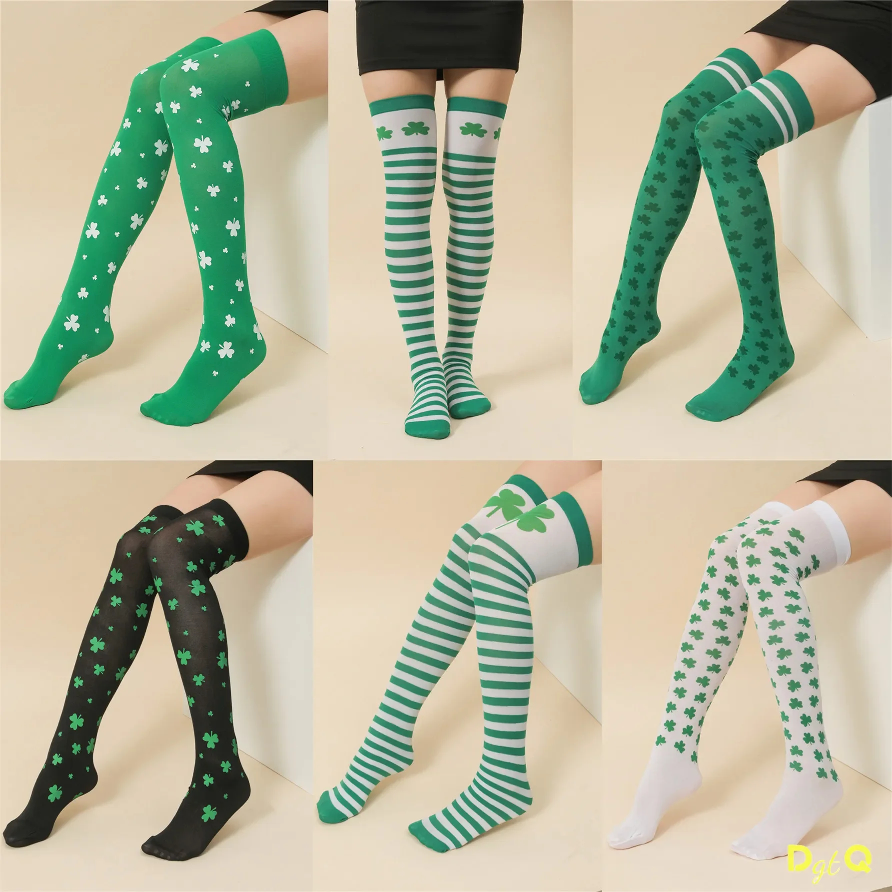 

2025 Unisex Irish Festival Stockings Saint Patrick Green Clover Printed Stockings