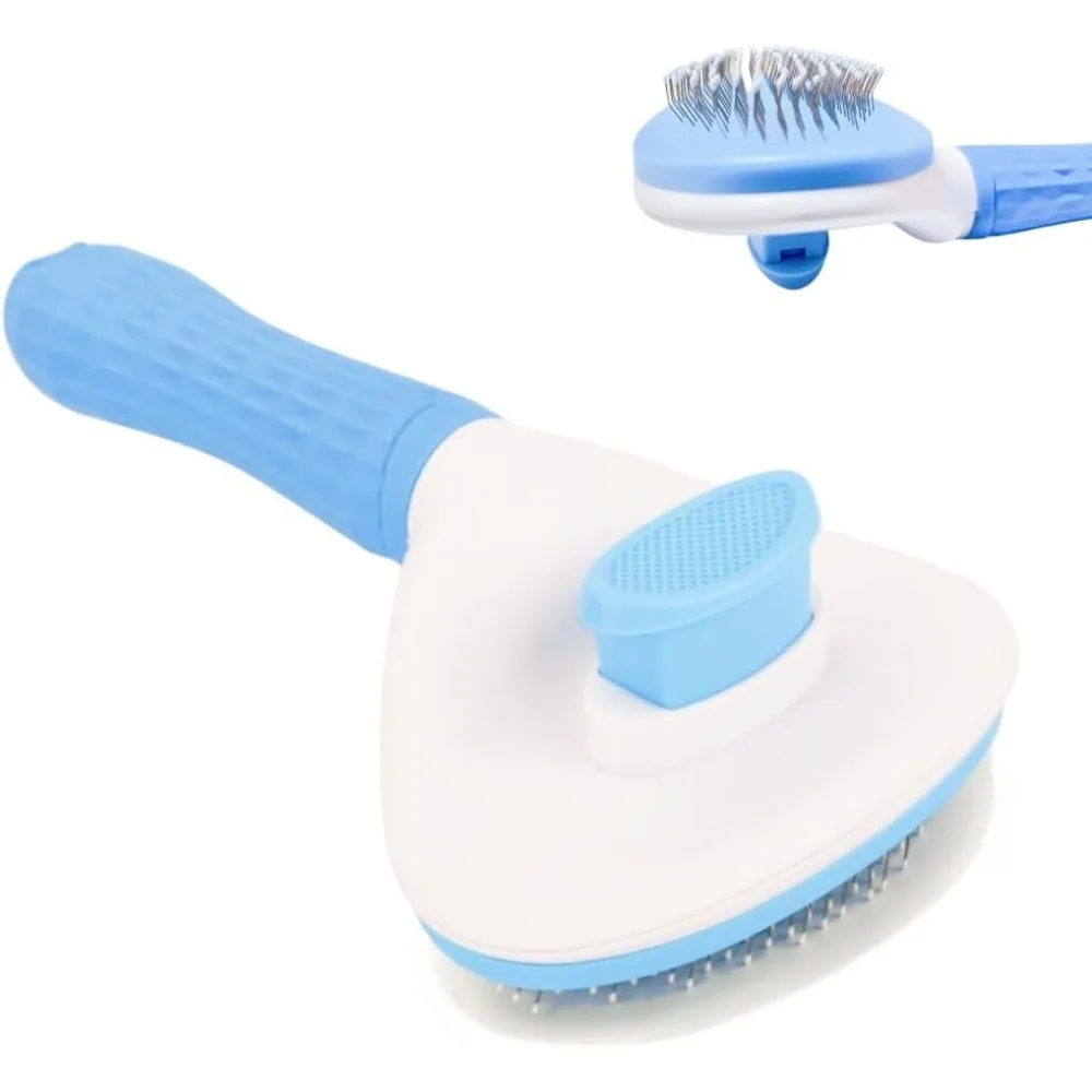 Self Cleaning Cat Brush with Ergonomic Handle and Release Button Slicker Pet Grooming Tool for Removing Loose Undercoat and Fur from Cats Dogs Long Short Hair Easy One Click Hair Removal Deshedding Brush for Home Use