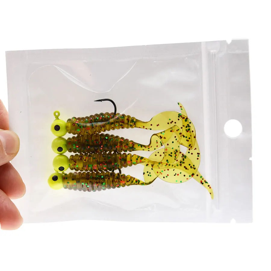 Mrlurion 8 stuks 6 cm vissen set jigging hoofd haak met zachte worm grub lokken aas, baars bas snoek lokken aas isca
