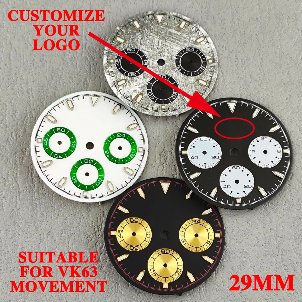 Customizable personalized logo VK63 dial with green luminous lumen dial suitable for VK63 movement watch accessories watch dial