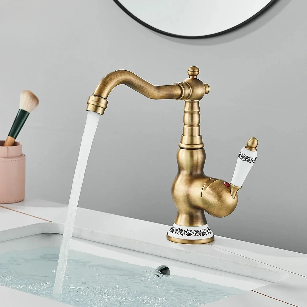 

Rotating Spout Basin Sink Mixer Tap Bathroom Kitchen Washing Faucet Washbasin Taps Kitchen Mixers Antique Brass Bathroom Faucet