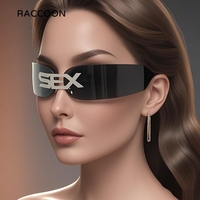 Y2k Futuristic Punk Rimless One-Piece Mask Sunglasses Women Men Steampunk Sun Glasses Wrap Around Shield Hip Hop Vintage Shades
