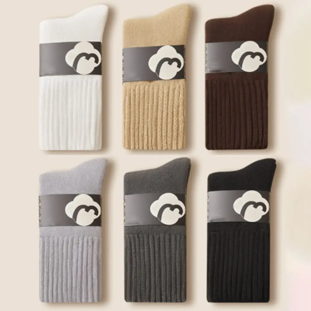 3Pairs Basic Simple Thicken Warm Socks Autumn Winter Mid Tube Thermal Wool Socks Plush Hosiery Cashmere Socks Men Autumn Winter