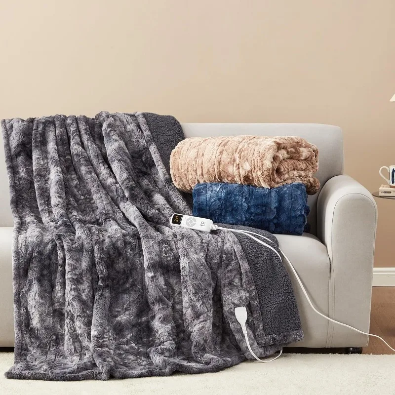 Electric Heated Blanket Throw Faux Fur, 10 Hours Auto Shut Off 9 Heating Levels Heating Blanket Throw, Soft Warm Heated