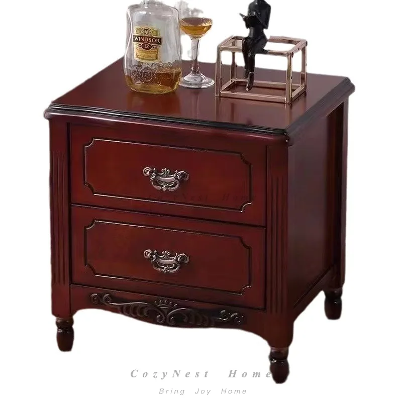 For solid wood bedside table antique carved walnut color ribbon lock bedroom bedside storage cabinet locker