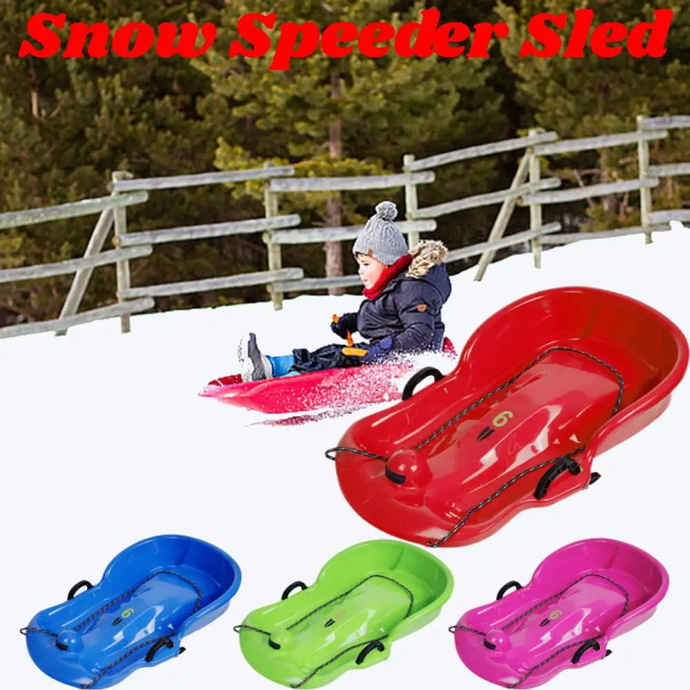 Plastic Solid Snow Sled Snow Speeder Sled Flyer Flying Board Toboggan Sledge With Rope 2 Handles For Kid Winter Sports Snow Sled