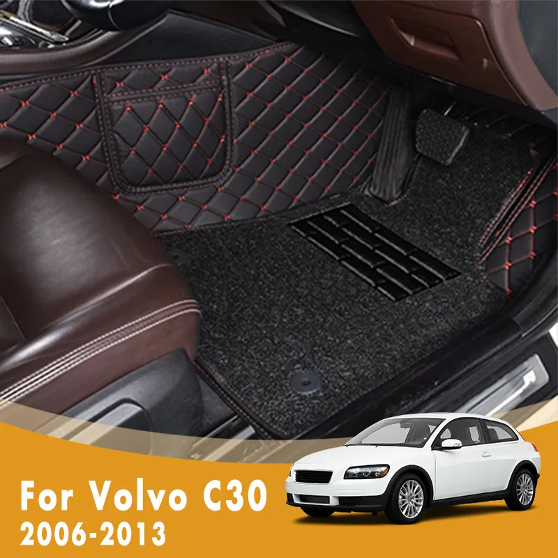 

Автомобильные коврики RHD для Volvo C30 2013 2012 2011 2010 2009 2008 2007 2006, двухслойные коврики с проволочной петлей и ножной педалью, под заказ