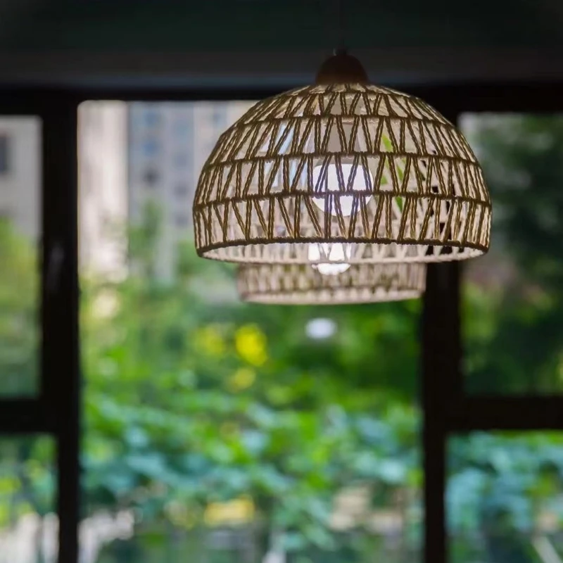 

Newest Bamboo Pendant Lamps Ceiling Lights Rattan Wicker Lustre Hand Knit Braiding Suspended Home Dining Braided Decoration HOT