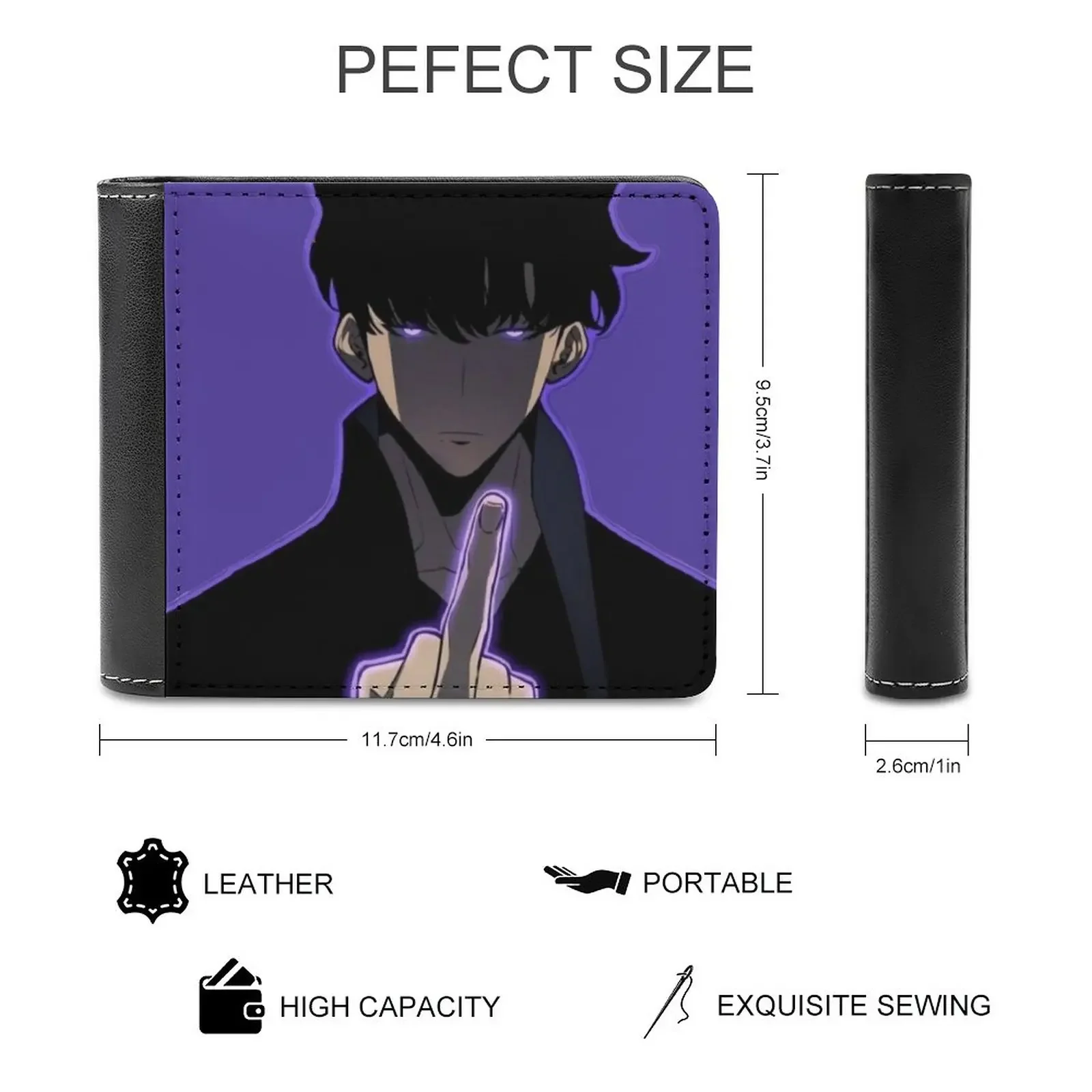 

2025 Men Wallet Credit Business Card Holders High Quality Wallet Solo Solo Leveling-Sung Jin Woo Middle Finger Leather Wallets