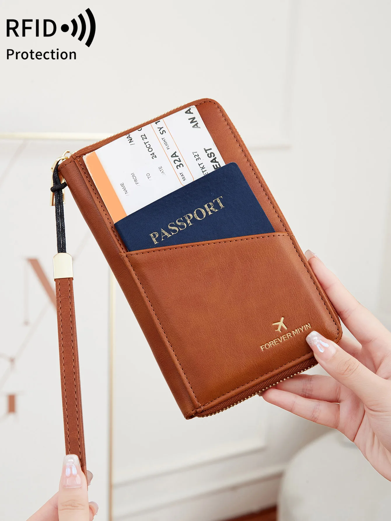 세련된 RFID 여권 클립, 전면 포켓, 다기능 PU 가죽 여권 커버, 거치대 여권 지갑, 여행 액세서리 