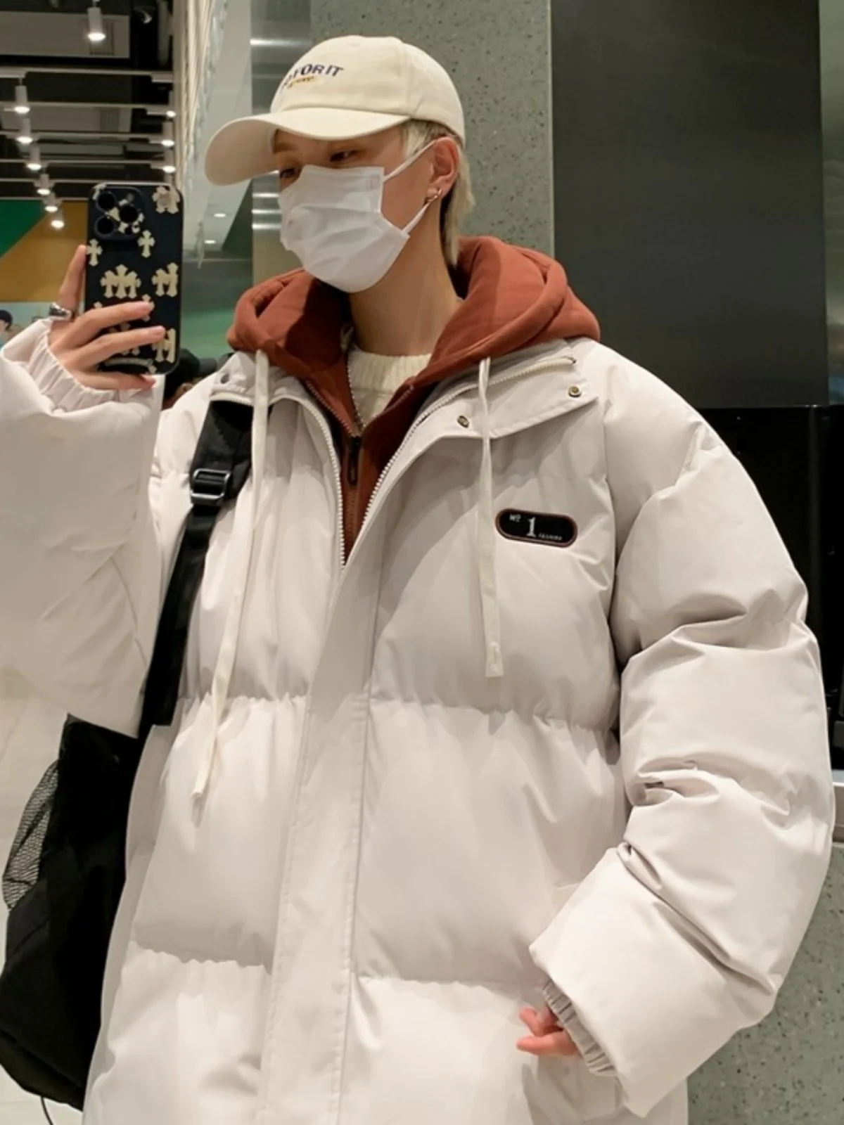 

Men's Loose Fit Cotton Jaet Hooded Warmth Outerwear American Sle Couple Cleanfit Bread Coat Youth Trend Winter Long Sve