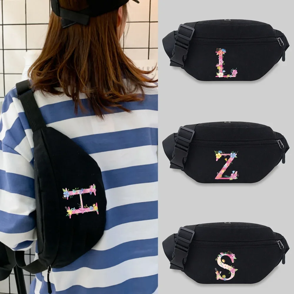 

Chest Bag Travel Waist Bags Unisex Pink Letter Series Printing Lightweight Leisure Sports Banana Bags Canvas Fanny Pack 2024