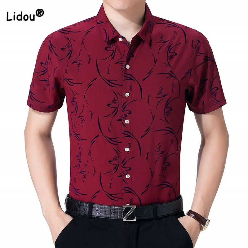 Fashionable Printed Fashion Polo-Neck Shirt for Men Summer Male Clothes Casual All-match Short Sleeve Single-breasted Shirts