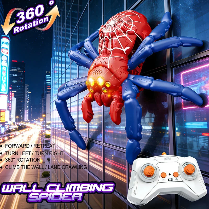 

Электрическая игрушка-паук для детей с дистанционным управлением, способная ползать по стенам и полу, с 360-градусным вращением и LED-подсветкой, для мальчиков и девочек