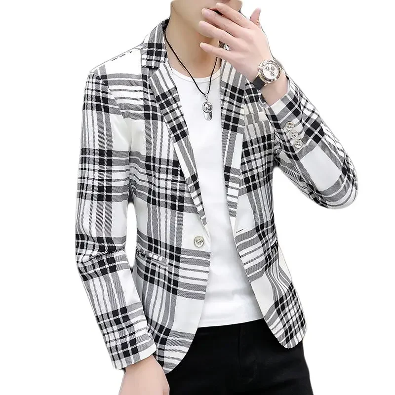 

Boutique Men's Suits Fashion Business Comfortable and Versatile Gentlemen's Casual Plaid Small Suits Single Button Single West