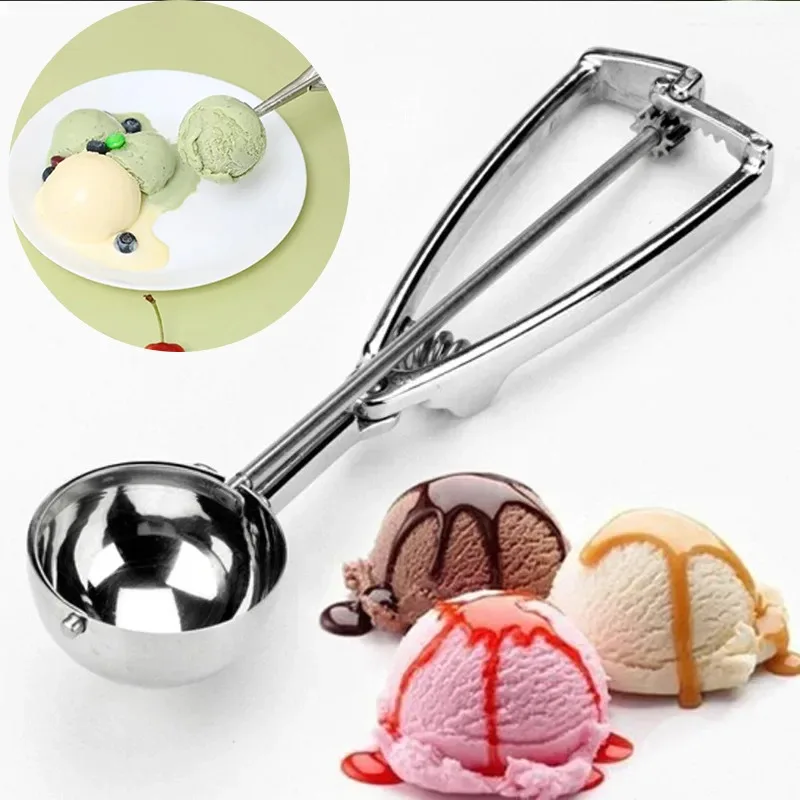  Cuchara para helado de acero inoxidable con mango de resorte, cuchara pulida multiusos para postre, puré de patatas, bolas de fruta