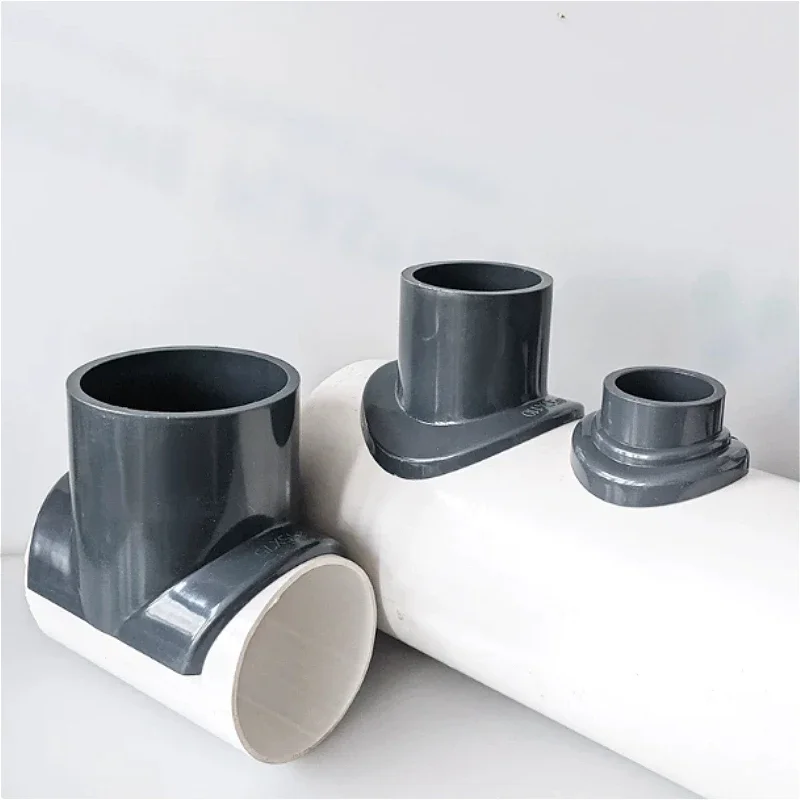 1PCS UPVC Saddle Tee Kit for Water Pipe Branch Cambered Surface Adaptor Tapping Outlet Grey Fitting