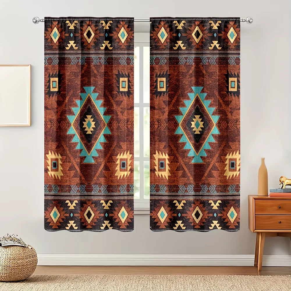 

2Pcs Curtain BOHO Geometric Patterns Window Drapes for Bedroom Living Room Decoration Window Treatment.