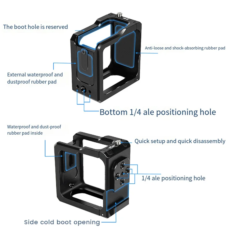 Клетка для камеры EDT, защитная рамка, боковая крышка батарейного отсека, крепление для холодного башмака для Gopro Hero 11, Mini Action