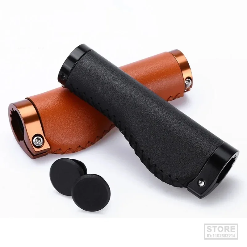 Bicycle Anti-Skid Handlebar Grips Long/Short Hand-sewn Leather Handlebar Cover MTB Bike Handle Bar Grips Protector Cycling Parts