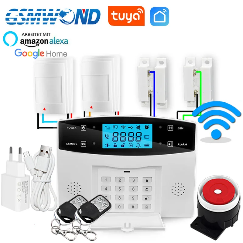 GSM WiFi sistema di allarme di protezione di sicurezza Tuya Smart Home antifurto 433MHz rilevatore Wireless/cablato sirena incorporata