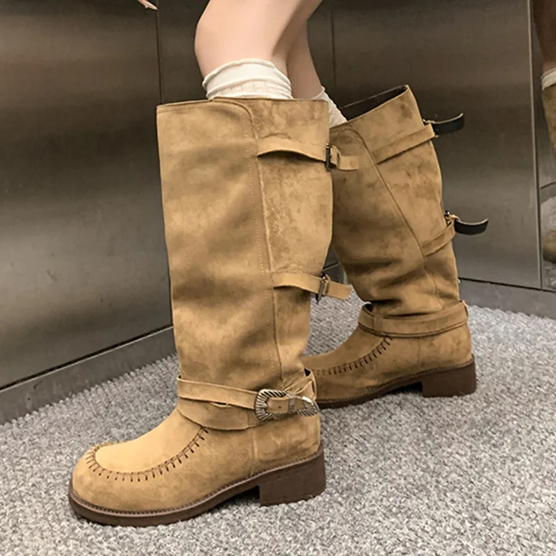 

Women's High Boots Fashion Heeled Knee High Shoes 2025 Buckle Designer Trend Gothic Boots New Walking Comfort Dress Mujer Botas