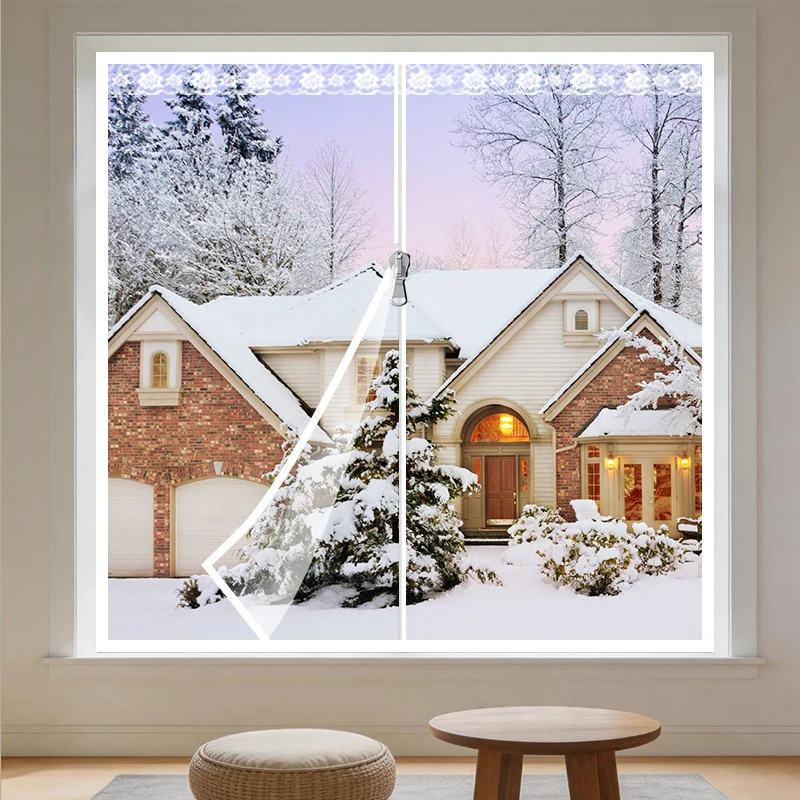 Winter model zipper window with transparent insulation and windproof window sealant and protective window film for the bedroom