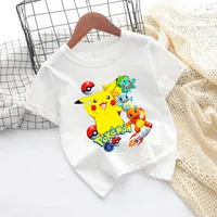 MINISO Pokemon Pikachu Cartoon Boys Girls T-shirt Short-sleeved Cotton O-neck T-shirt Casual Clothes Oversized Kids/Adult Tops