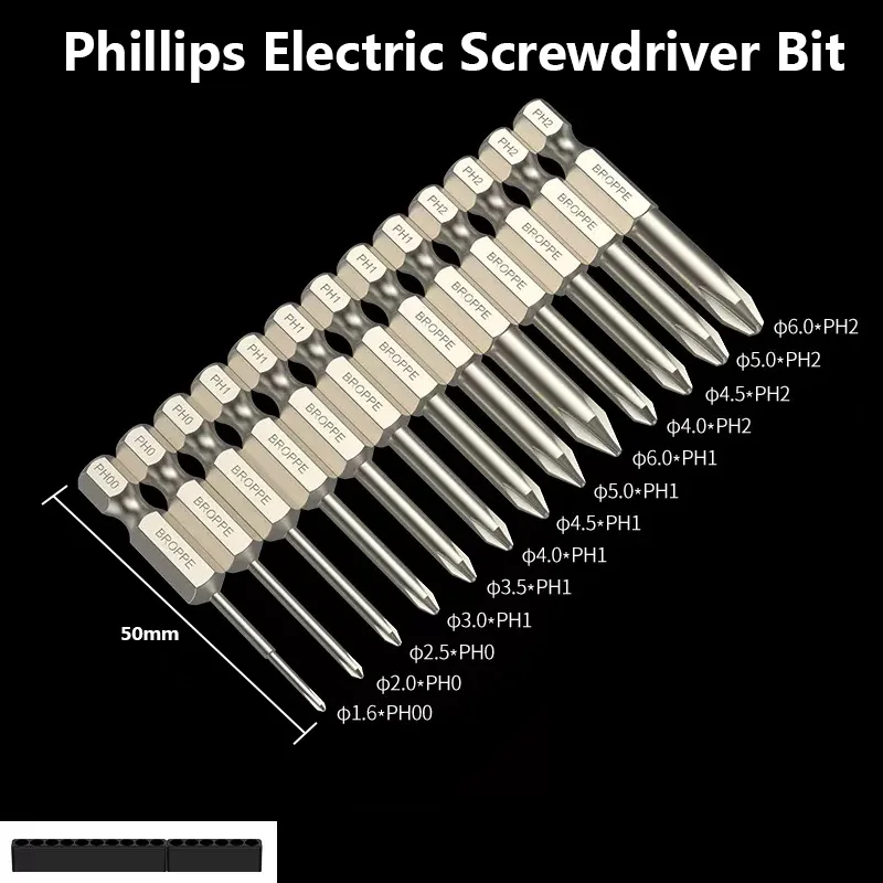 50/75/100/150mm Phillips Electric Screwdriver Bit PH0/1/2 Magnetic Screw Driver Bit S2 Alloy Steel High Hardness Batch Head Bit
