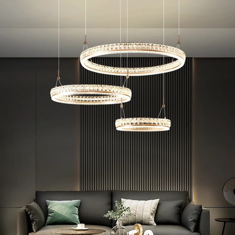 

Dining Bedroom Hanging Lamp Living Room Pendent Light Villa Hall High Ceiling Lighting Modern Lobby Luxury Crystal Chandeliers