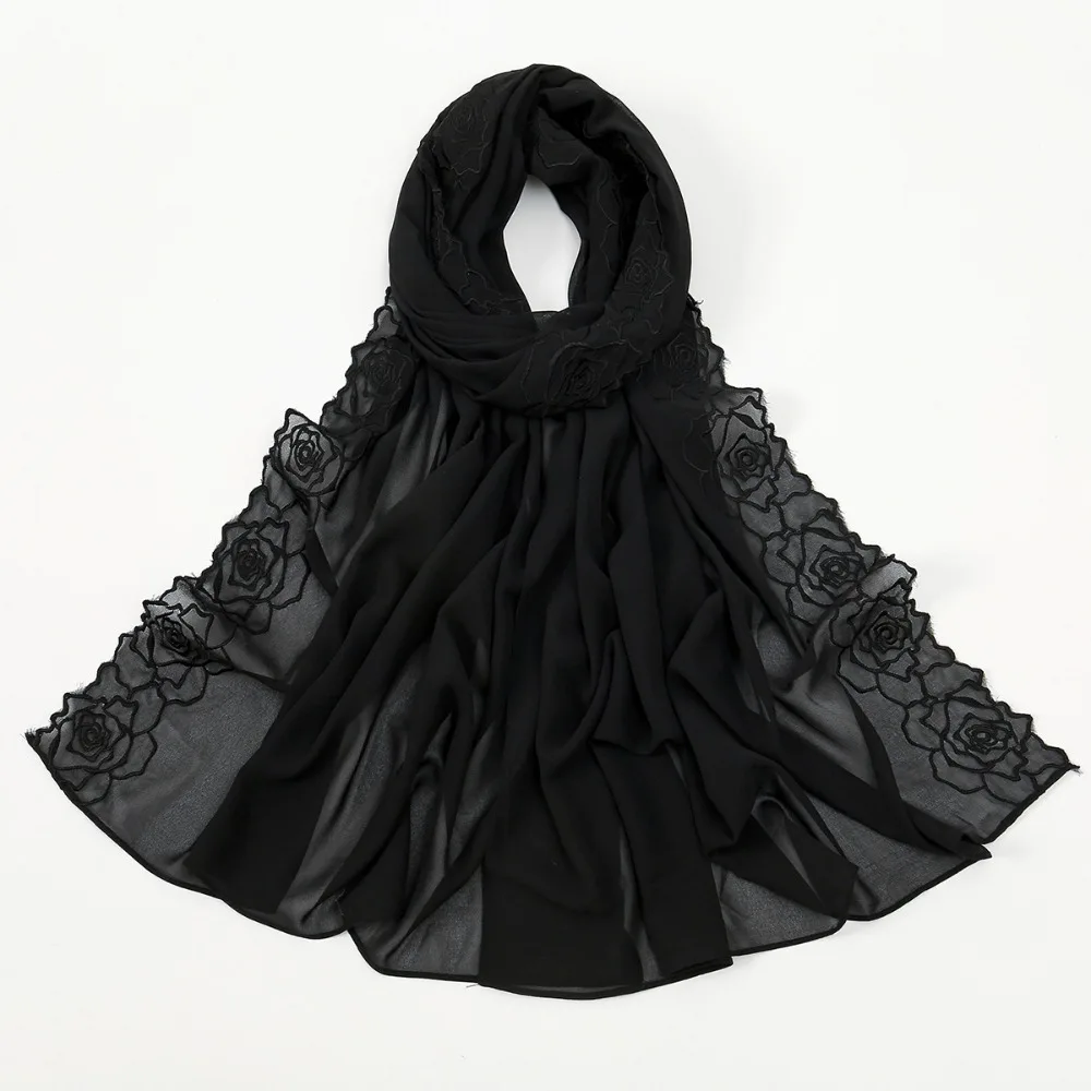 

Универсальный элегантный платок из шифона с вышивкой розы, платки, дышащие женские тюрбаны для женщин
