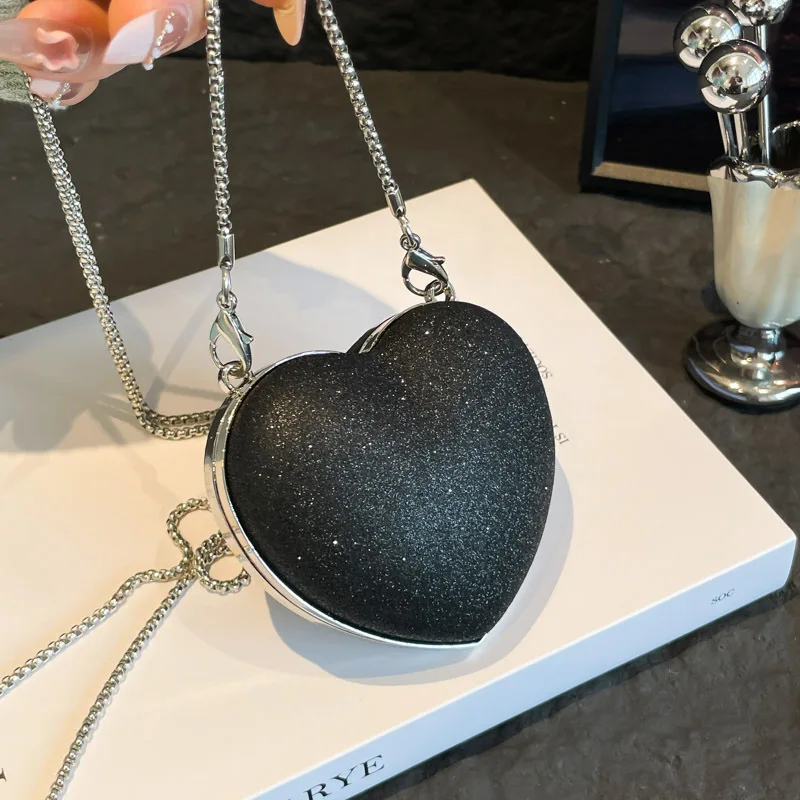 

Glamorous Evening Bag 2025 New for Women, Sparkly Rhinestone Heart Purse, Adjustable Chain Strap Clutch for Party & Wedding