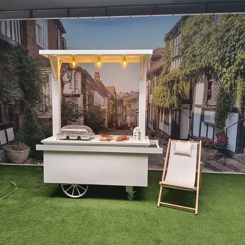 Factory Price Candy Cart Custom Foldable Metal Food Cart with Lights for Restaurant and Food Shop Commercial Use